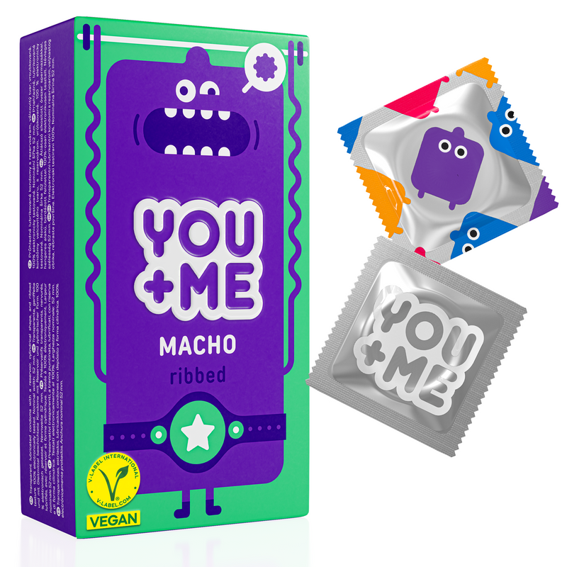 MACHO VEGAN CONDOMS WITH A RIBBED DESIGN 12 PCS