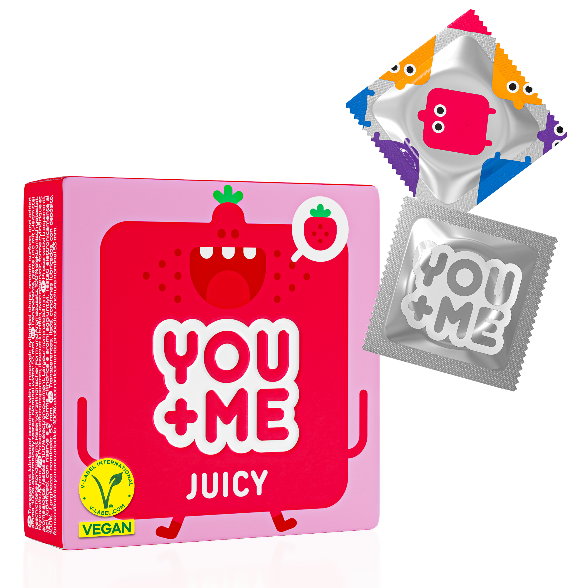JUICY VEGAN CONDOMS WITH STRAWBERRY AROMA 3 PCS