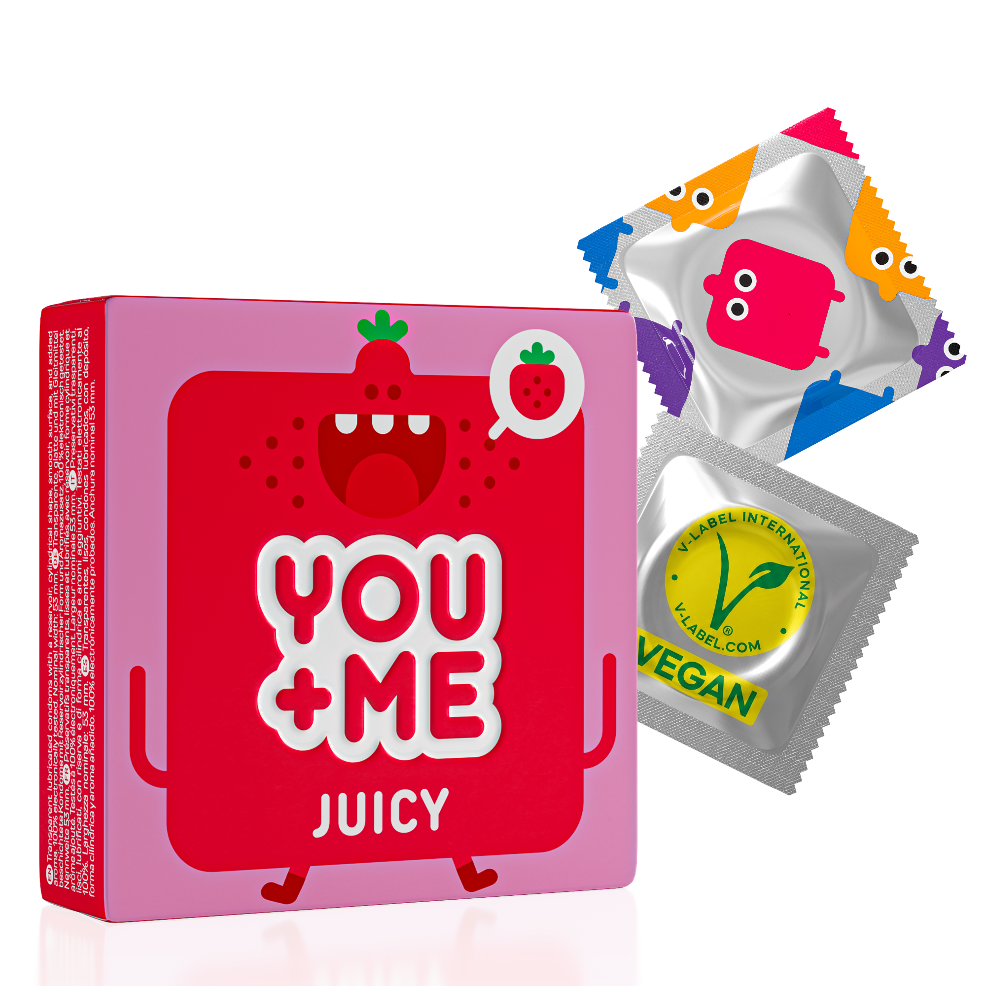 JUICY VEGAN CONDOMS WITH STRAWBERRY AROMA 3 PCS