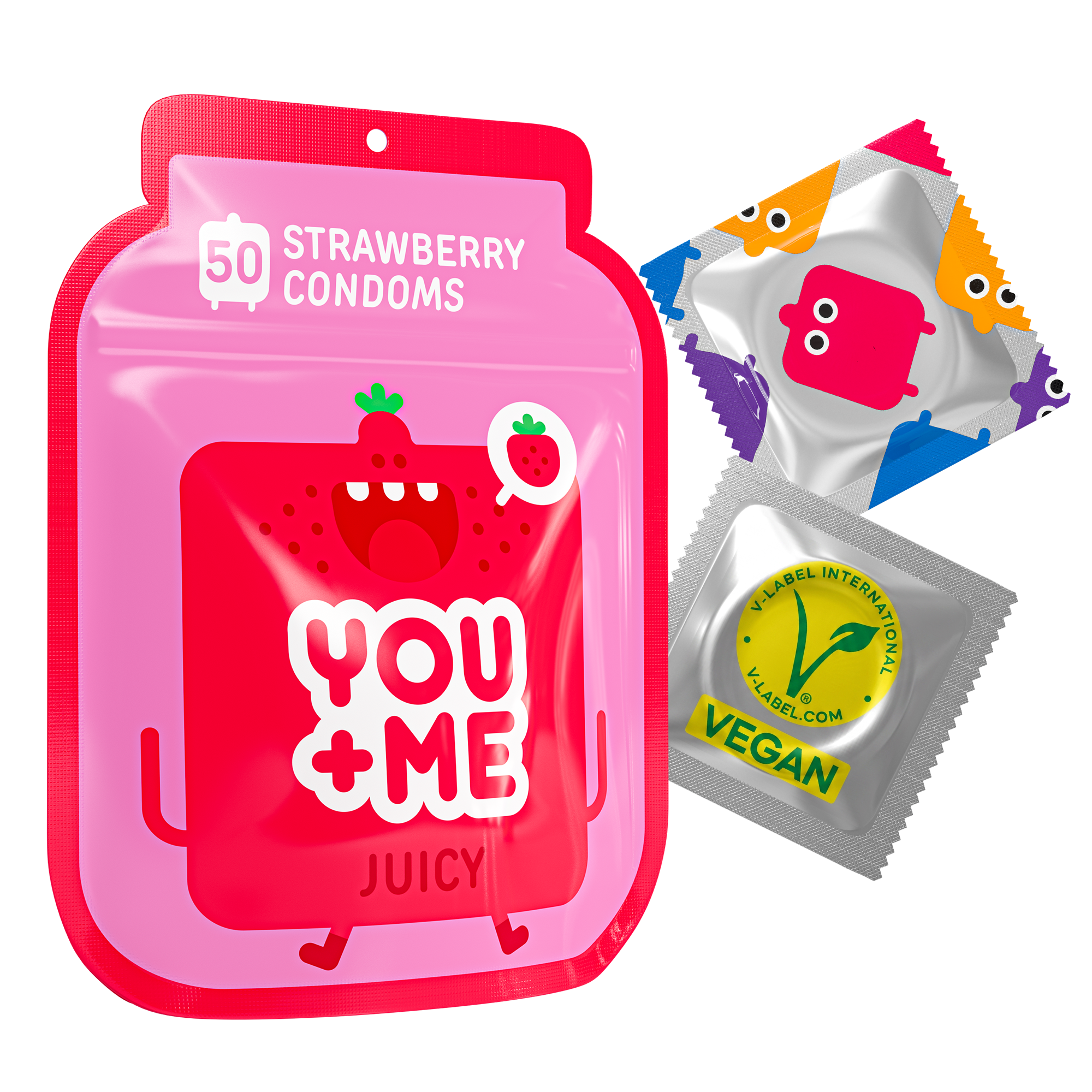 JUICY VEGAN CONDOMS WITH STRAWBERRY AROMA 50 PCS