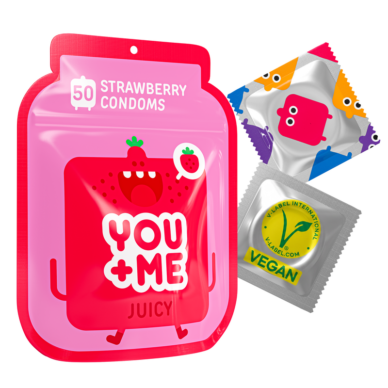 JUICY VEGAN CONDOMS WITH STRAWBERRY AROMA 50 PCS