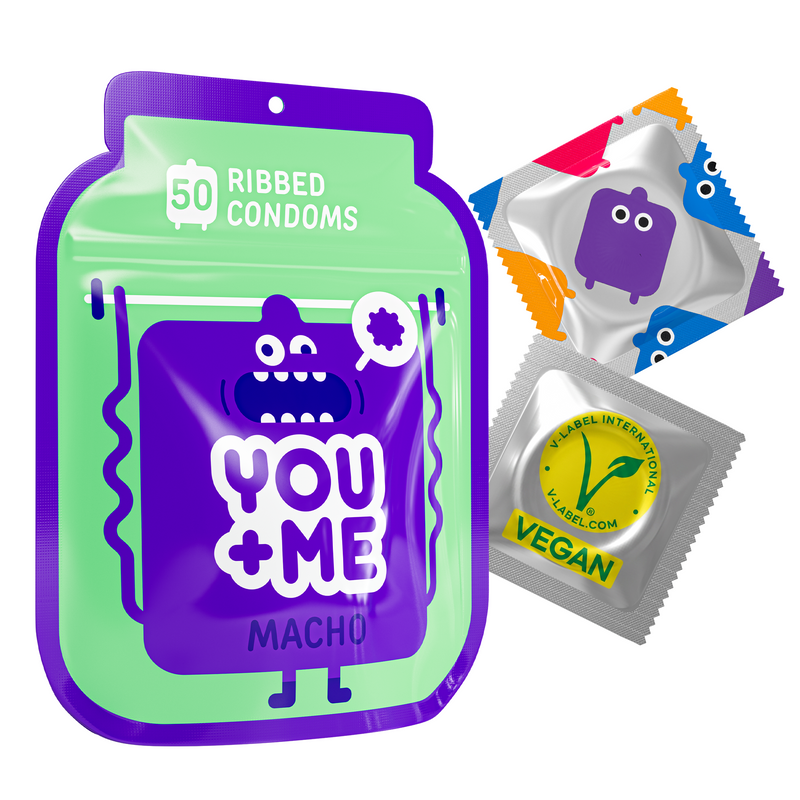 MACHO VEGAN CONDOMS WITH A RIBBED DESIGN 50 PCS