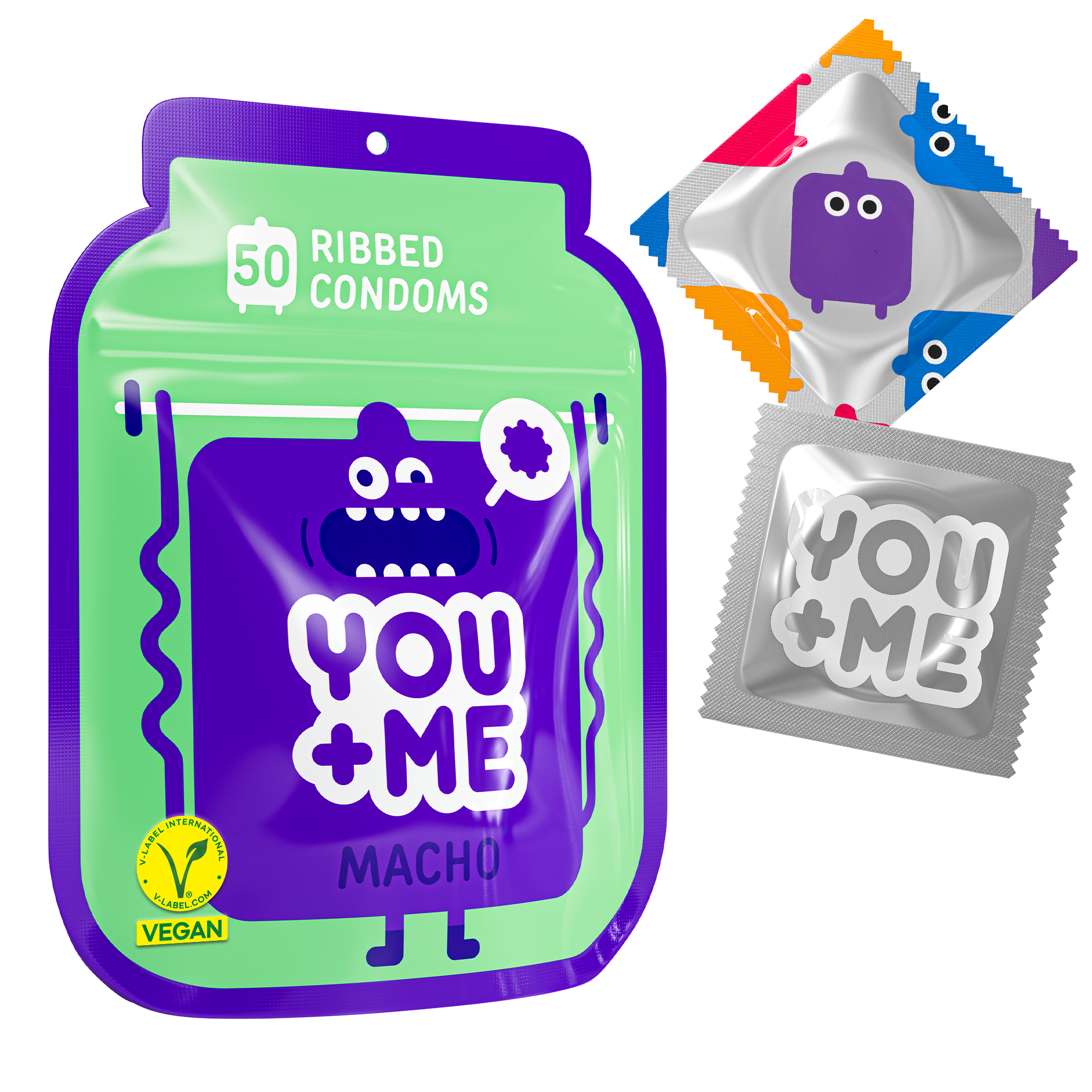 MACHO VEGAN CONDOMS WITH A RIBBED DESIGN 50 PCS