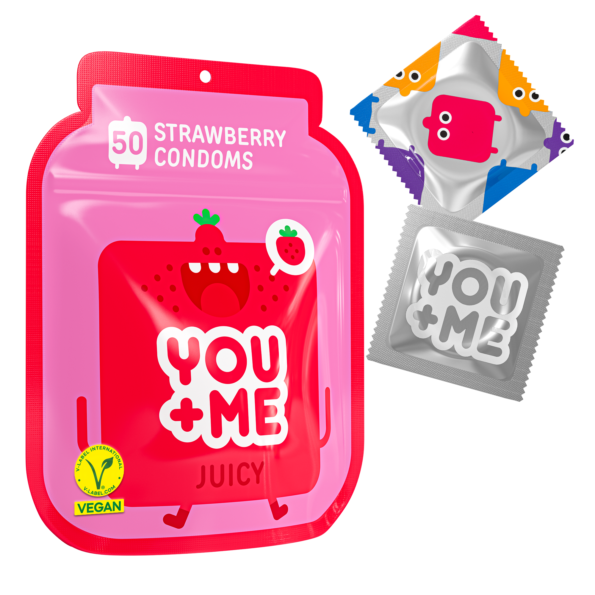 JUICY VEGAN CONDOMS WITH STRAWBERRY AROMA 50 PCS