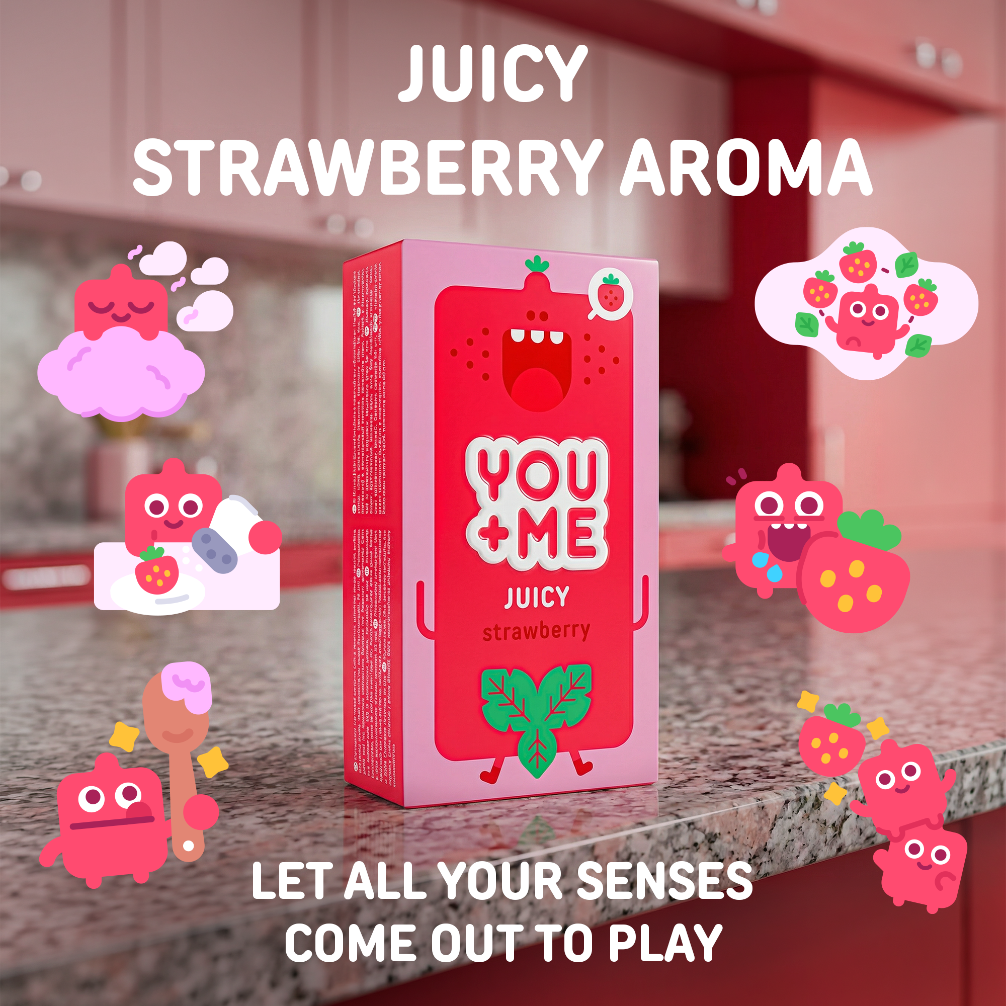JUICY VEGAN CONDOMS WITH STRAWBERRY AROMA 12 PCS