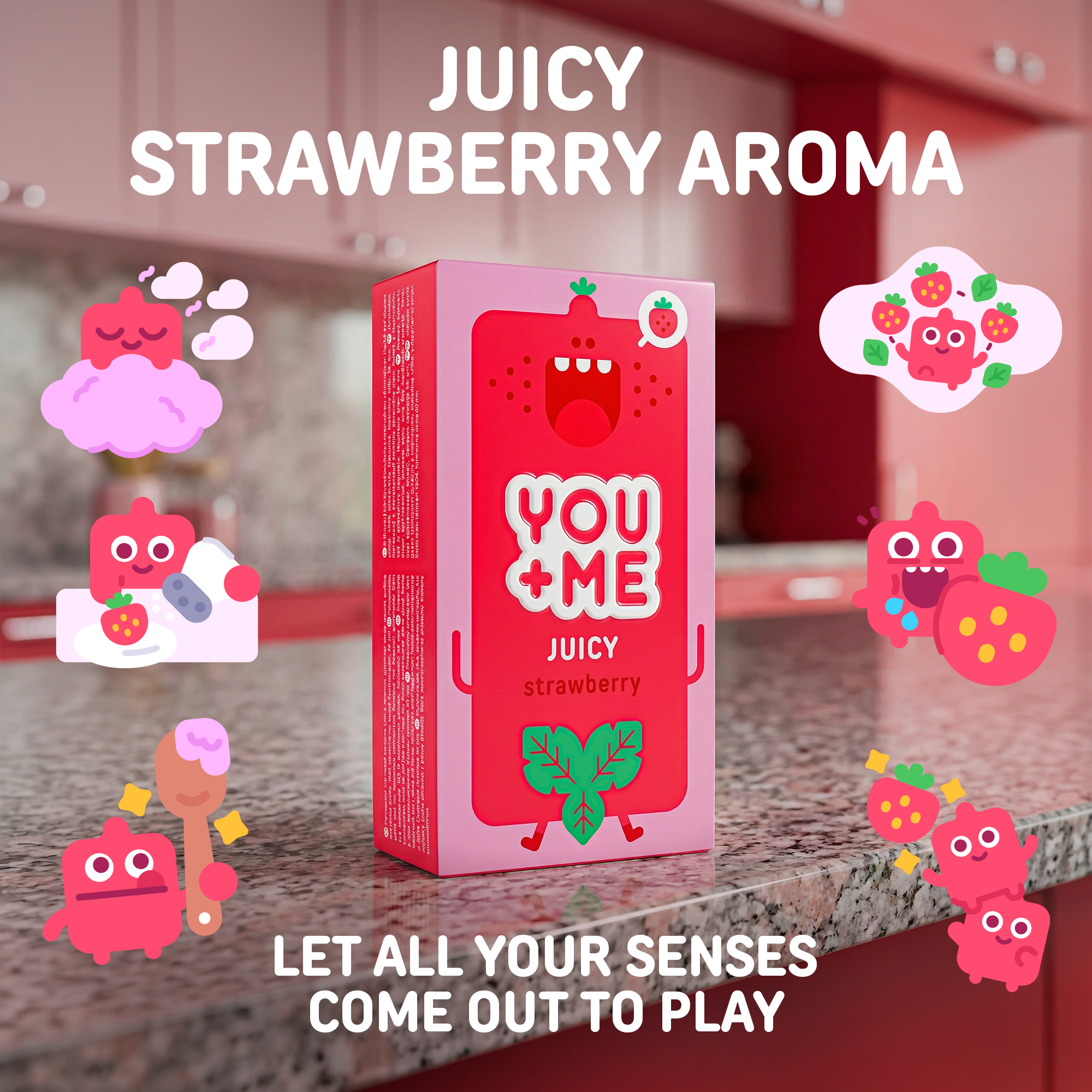 JUICY VEGAN CONDOMS WITH STRAWBERRY AROMA 12 PCS