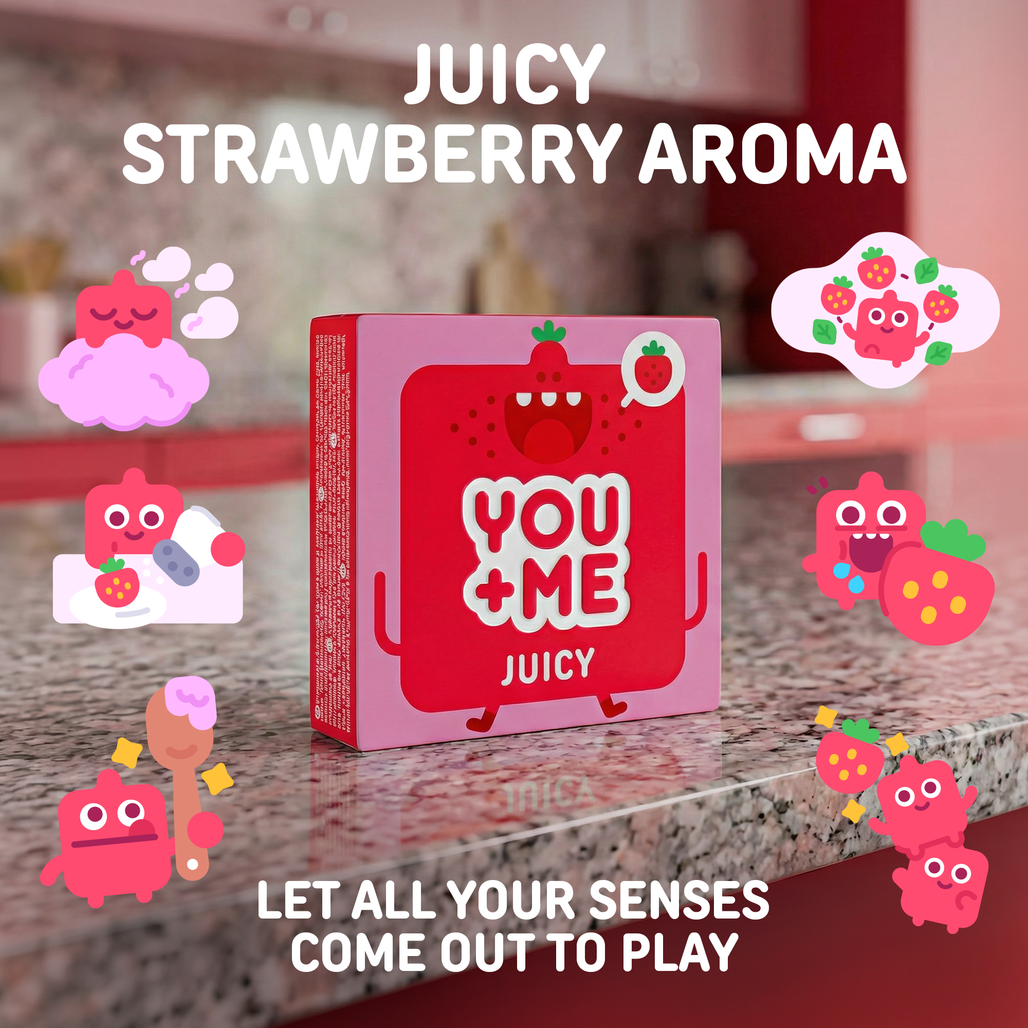 JUICY VEGAN CONDOMS WITH STRAWBERRY AROMA 3 PCS
