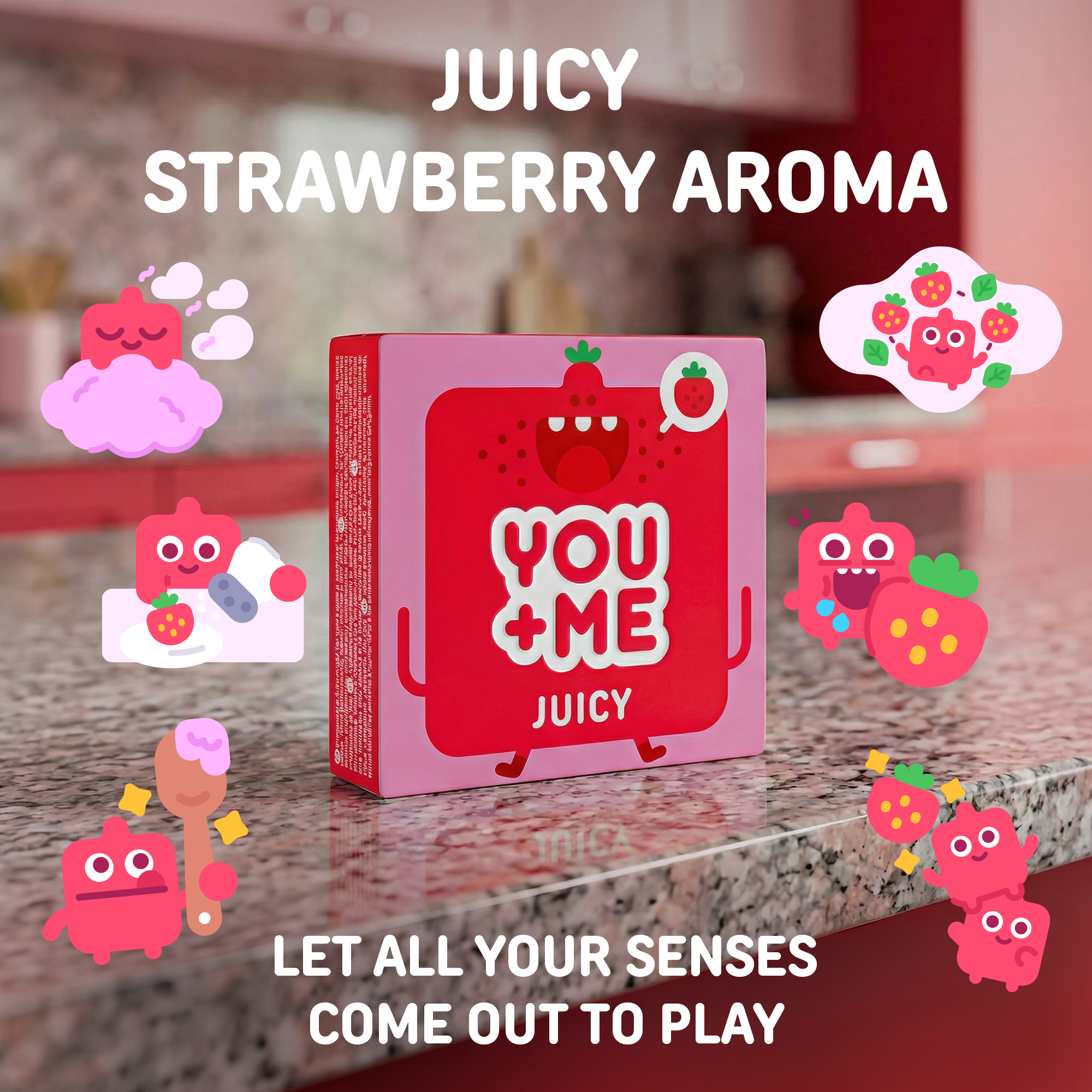 JUICY VEGAN CONDOMS WITH STRAWBERRY AROMA 3 PCS