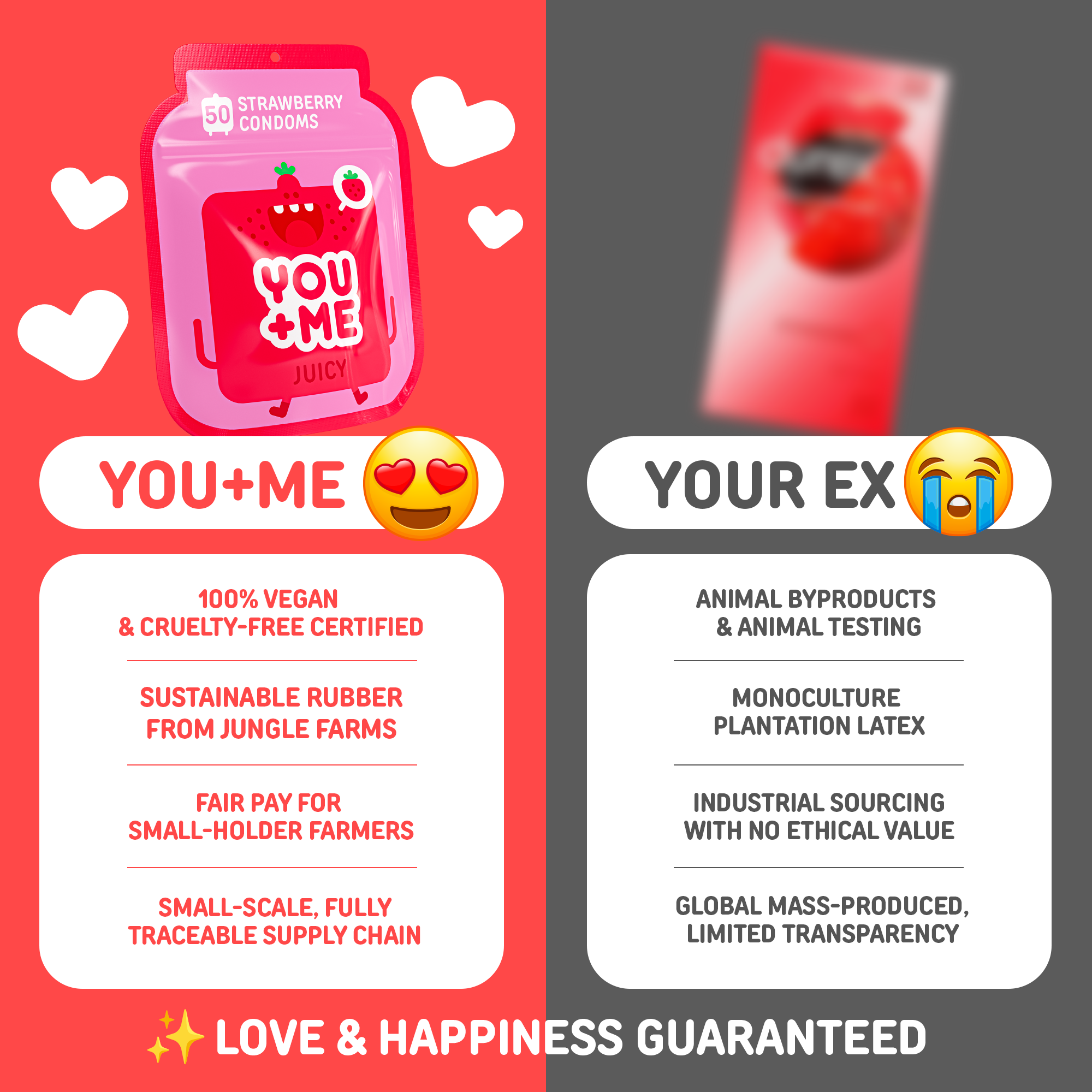 JUICY VEGAN CONDOMS WITH STRAWBERRY AROMA 50 PCS